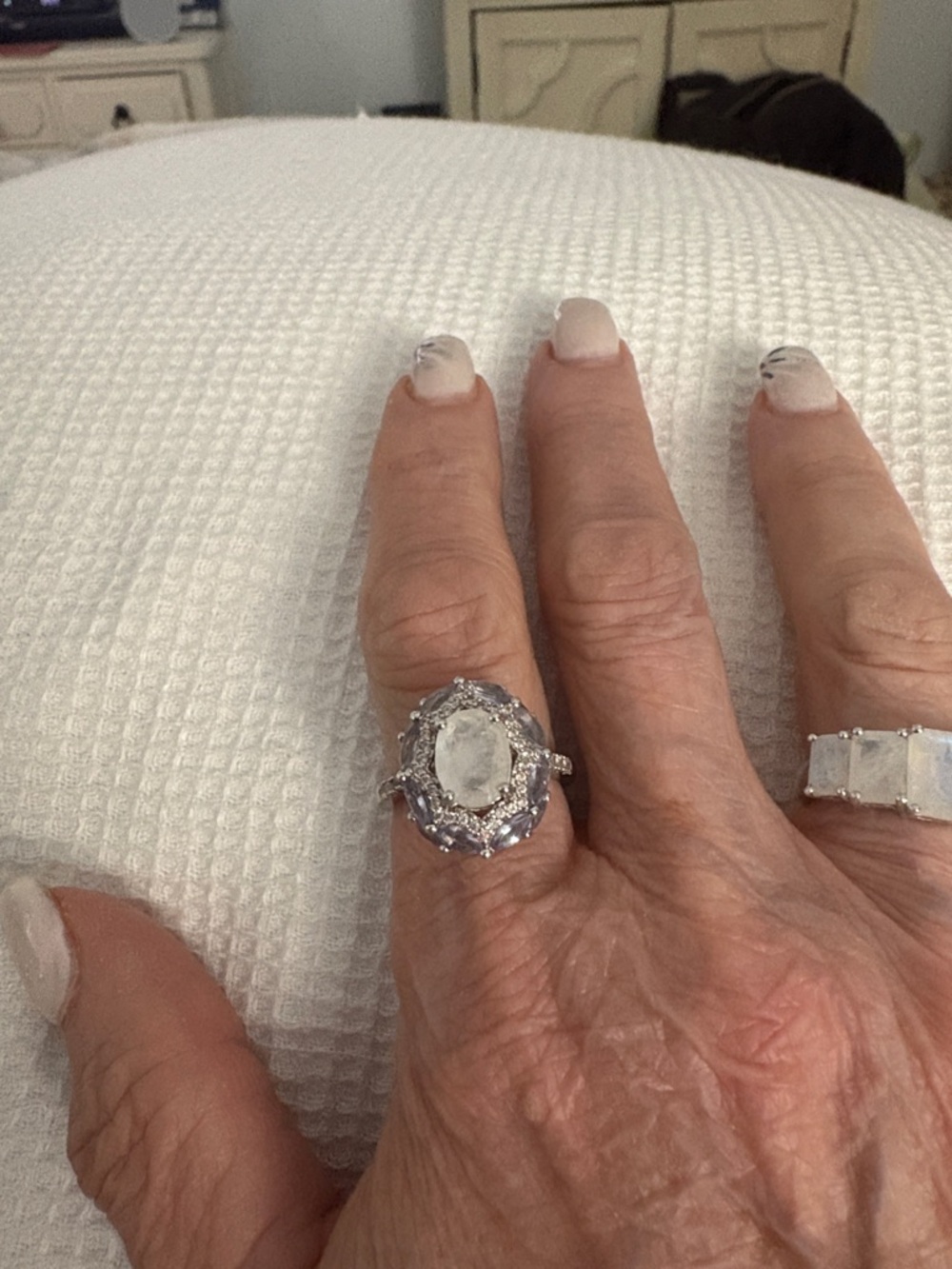 Sterling Silver Moonstone Halo Ring with Light Amethyst Accents - Picture 5 of 5